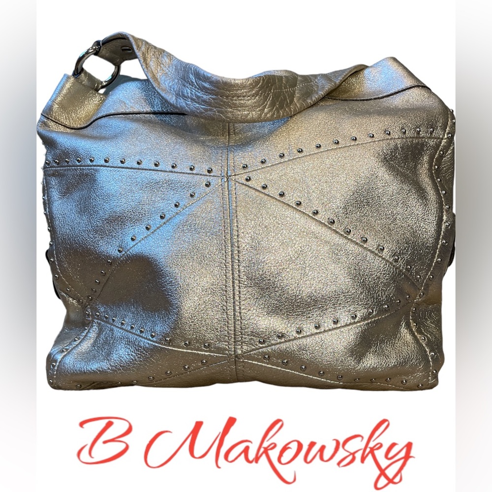 B Makowsky Goldtone Studded Tote B. Makowsky Bag